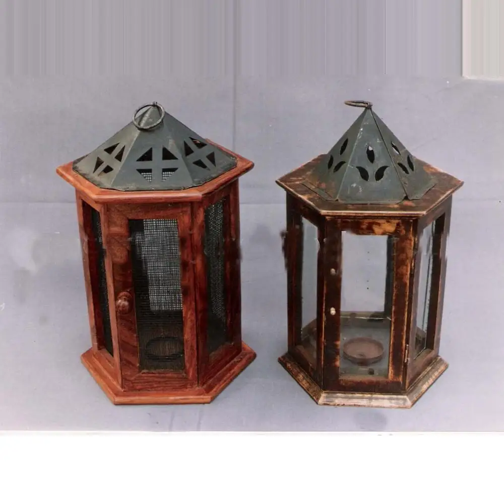Wood Antique Lantern Best Seller Distressed Wooden Color Rectangle Outdoor and Indoor Handmade Wedding OEM Customized Lanterns