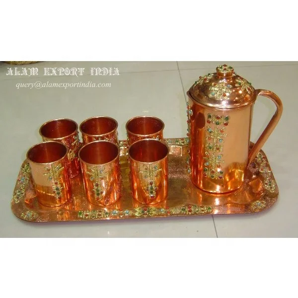 Antique Design Solid Quality Big Size Metal Pure Copper Jug and glass For Drinking for customized size cheap price with selling