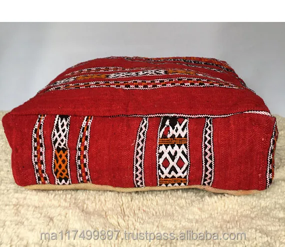 moroccan square Azilal pouf handmade wool multicolor floor poufs