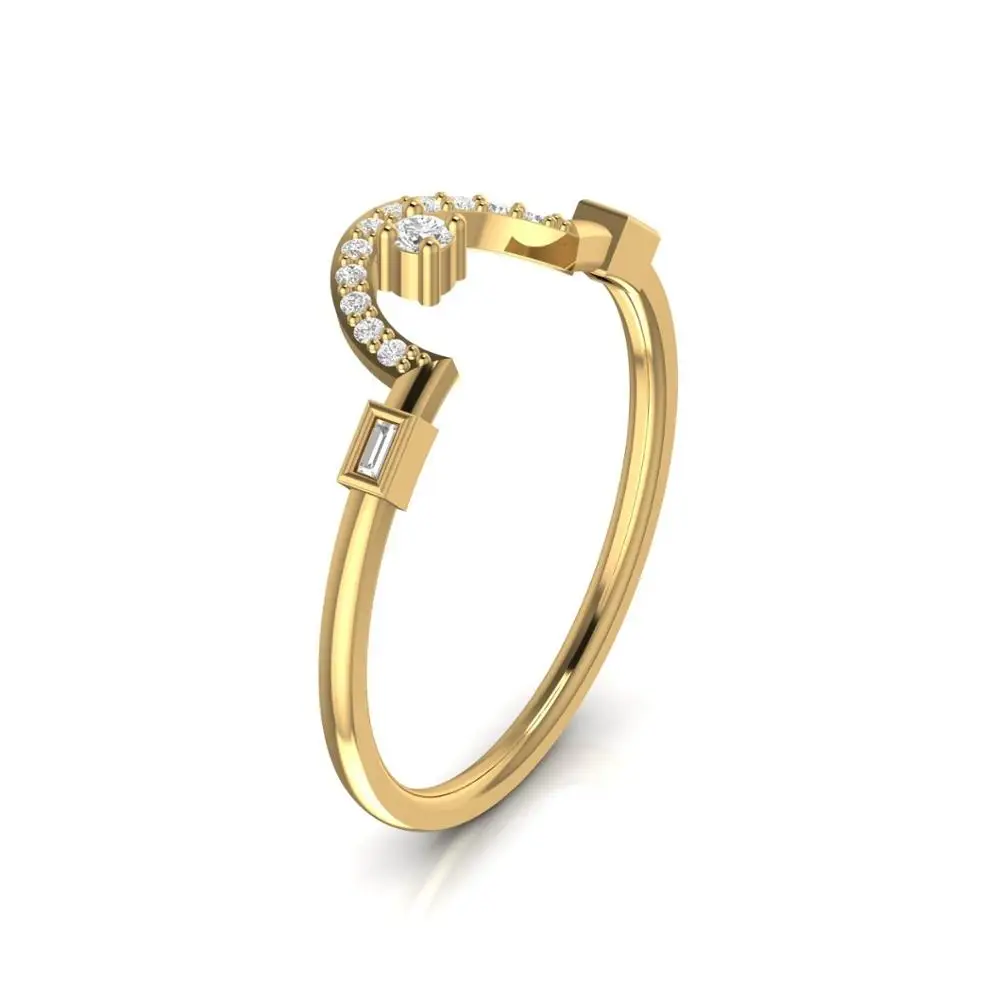 Unique Design Curve Shape Minimalist Round Diamond Ring For Women in 18kt Yellow Rose White Gold 1.59 Grams Fine Jewelry Gift