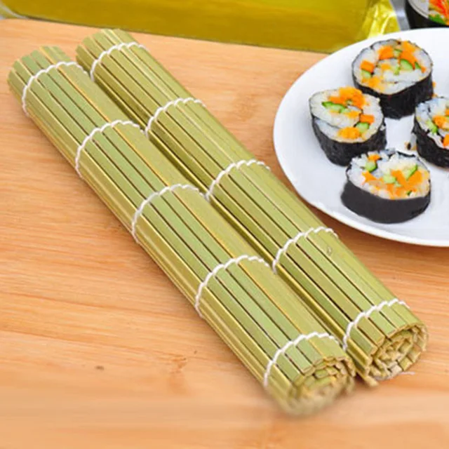 Hot selling nice natural green skin bamboo sushi rolling mat kitchen accescsories for sale