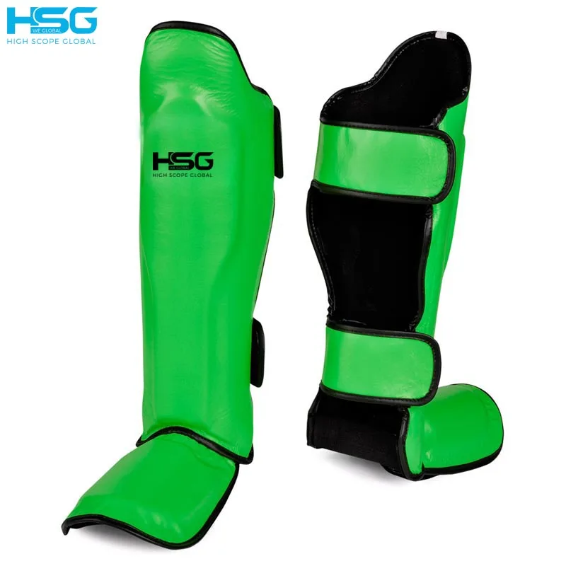 Genuine Leather Boxing Sport Shin Pads Custom Muay Thai Shin Instep Pads MMA Leg Foot Guards