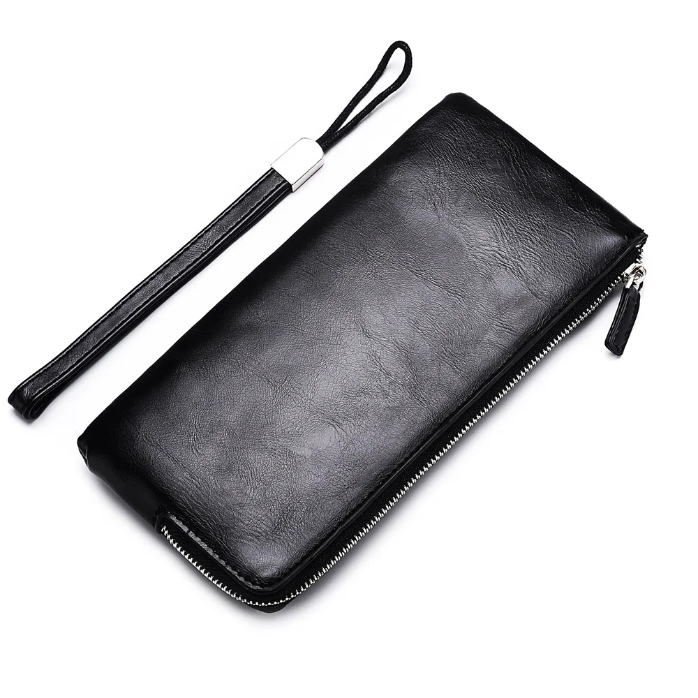 Hot Sale Eco Friendly Custom Zipper Long Pu Leather Men Slim Card Holder Rfid Wallet