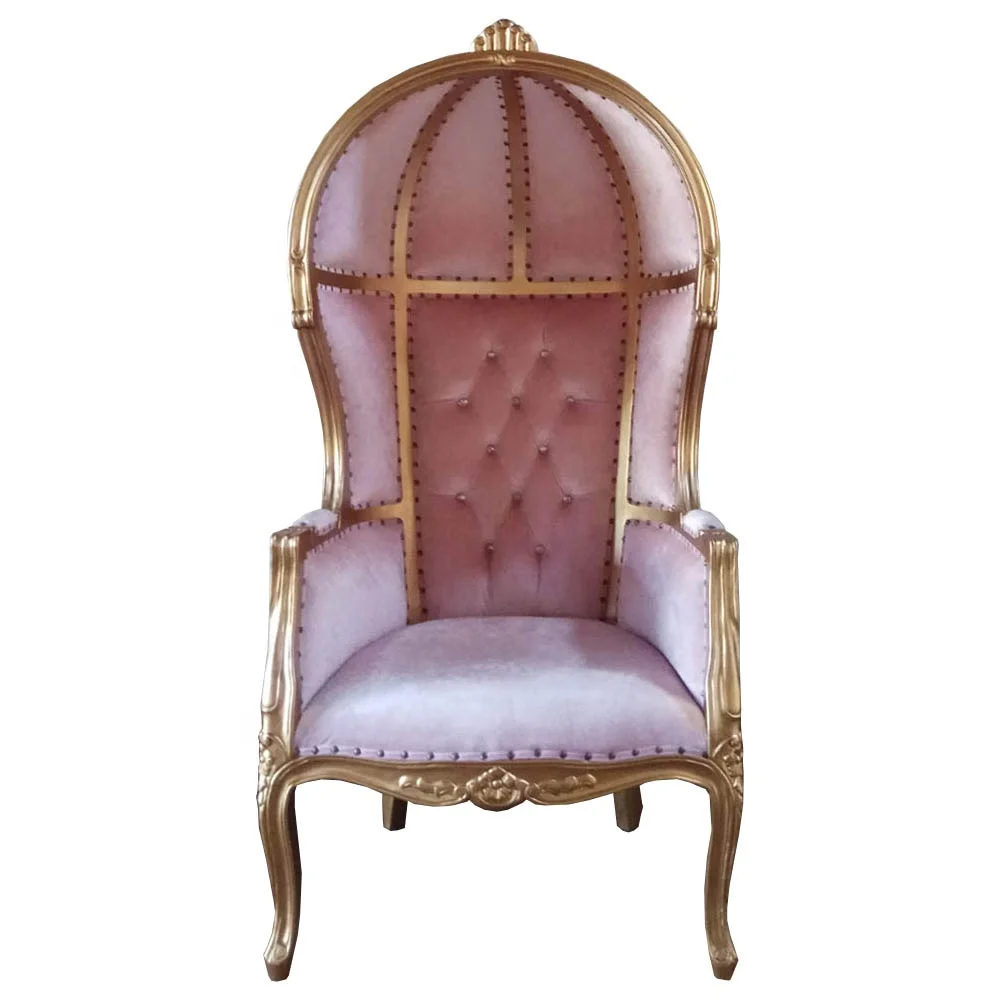 Gold Frame Pink Velvet high back throne chair Throne French Louis Canopy Living Room Chairs