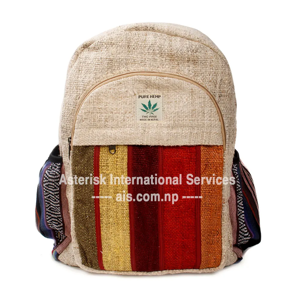 Adorable Himalayan Natural Hemp Backpack - High Quality Multi pocket large school college bag -