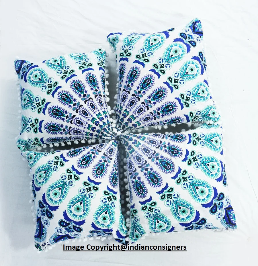 Cushion Cover Cotton Peacock Mandala Multiple Color Sofa Set Cushion Cover Beautiful Multiple Color