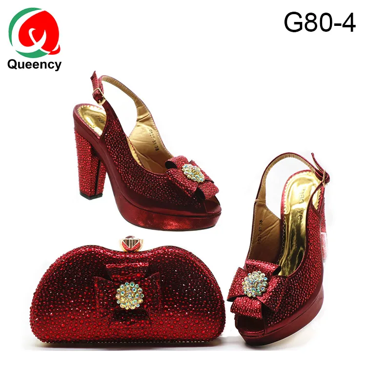 Queency High Heel Shoes and Matching Clutch Bag Evening Nigerian Gold Party Square Heel High (5cm-8cm) Summer PU Slingbacks PVC