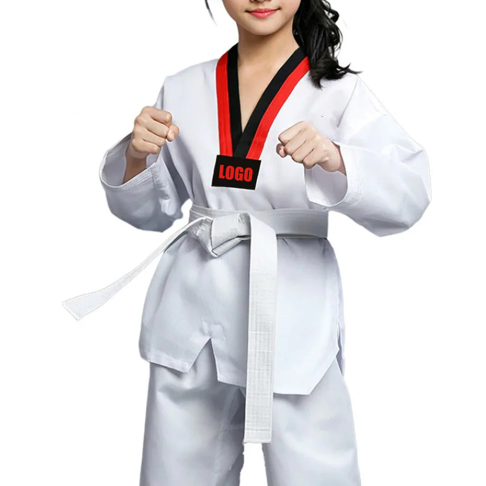 Custom Colors Taekwondo Uniform Clothes Traditional Red Suite Kids Adult Student Tae kwon do dobok approve Black V-Neck clothing