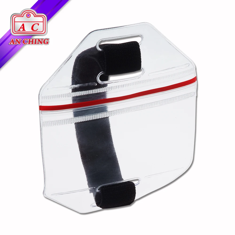 Clear PVC Zipper Armband Badge ID Card Holder