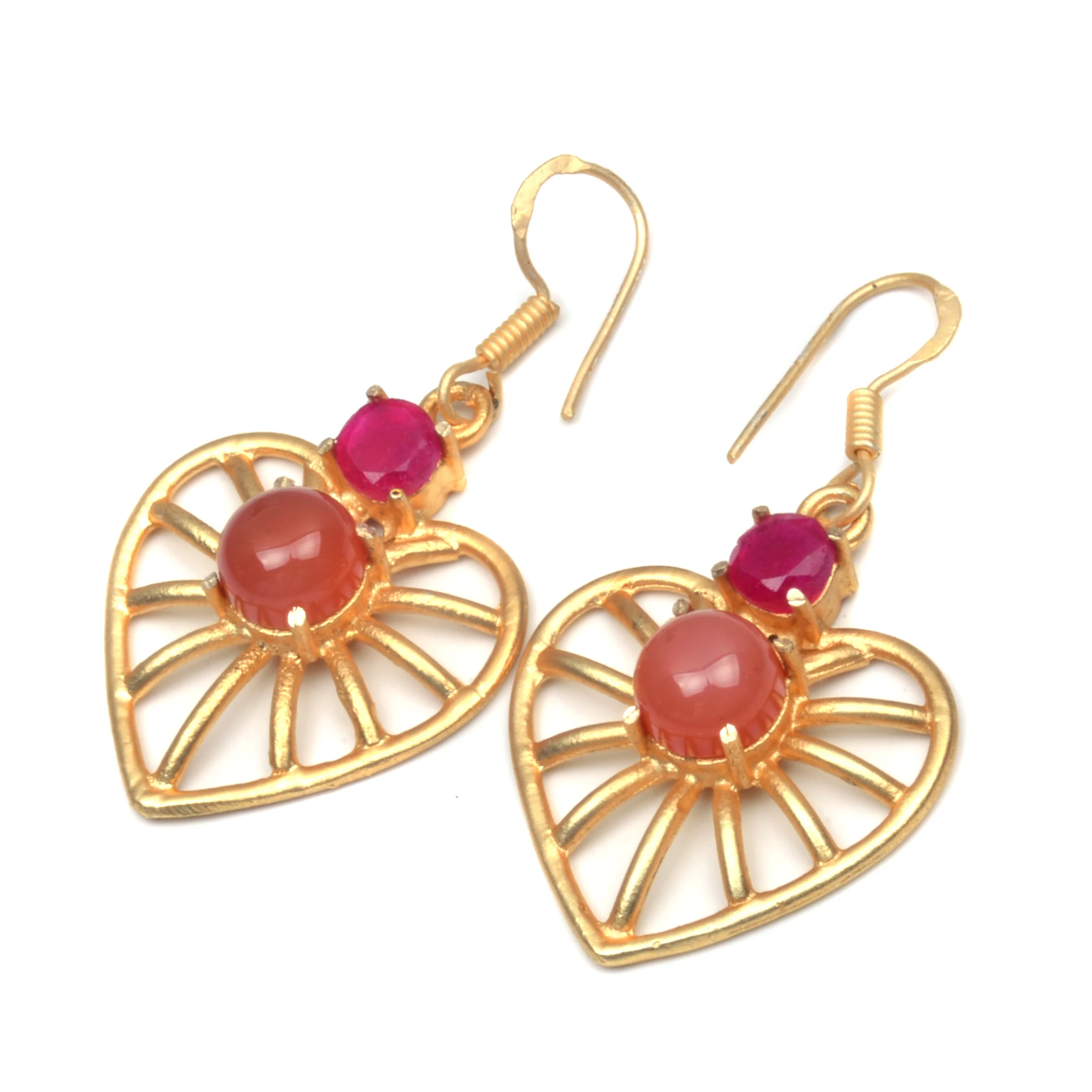 
carnelian ruby quartz gemstone handmade gold plated earrings fashion jewelry 