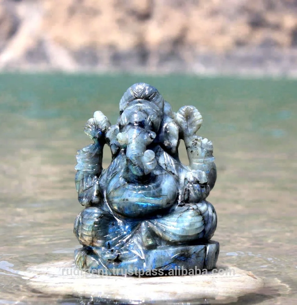 Labradorite Carved Handmade Ganesha Statue Figurine Natural Gemstone Rudra Gems Engraving IN;10122740 Religious SCULPTURE India