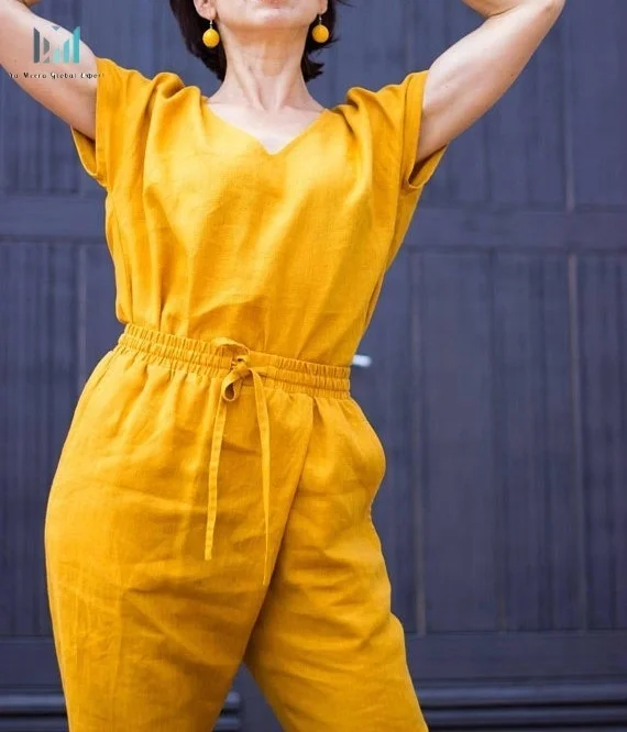 Yellow Linen Modern Wear Women Plus Size Boho Hippy Jumpsuit