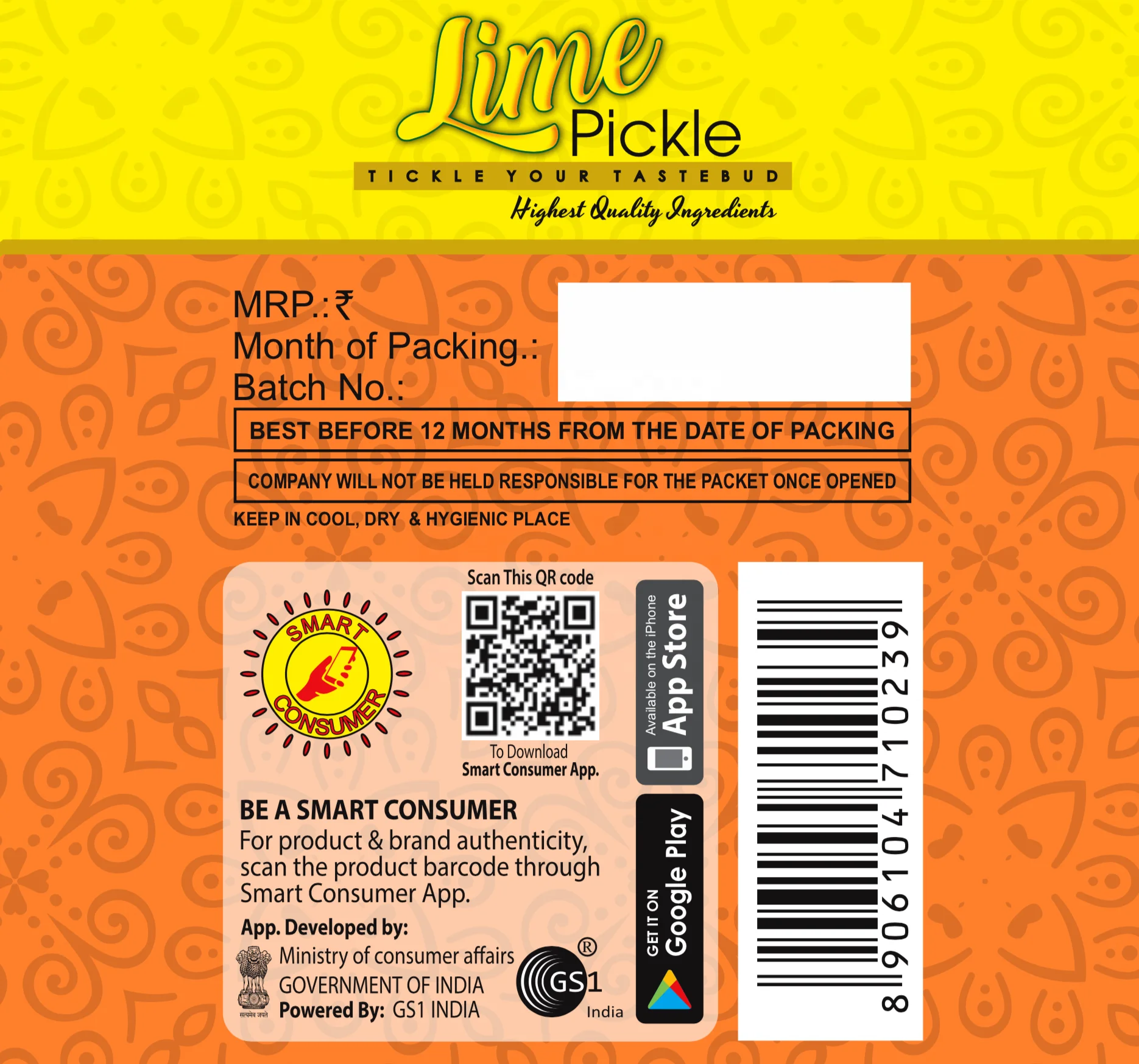 
Lime Pickle 400g in Glass Jar 