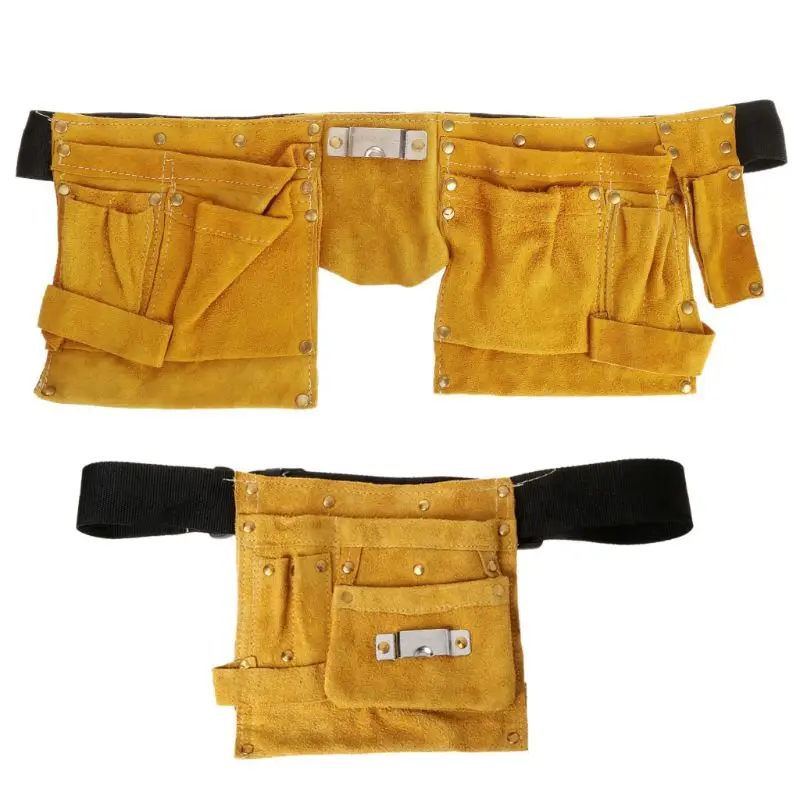 Cow split leather waist tool bag with pocket