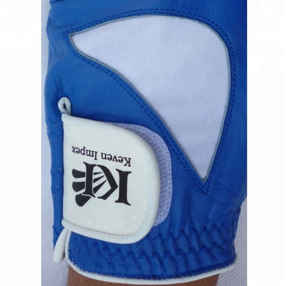 Best selling Custom logo Cabretta leather golf gloves blue color Australia Low price UK