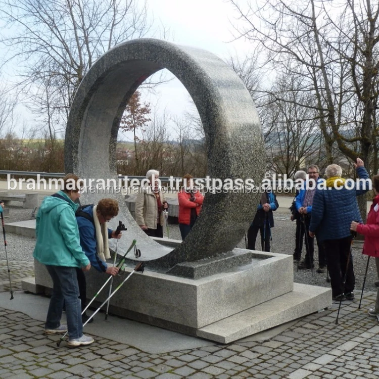 rotating Granite Ring Fountain Floating Natural Black Granite Rolling Sphere Garden Water Fountain