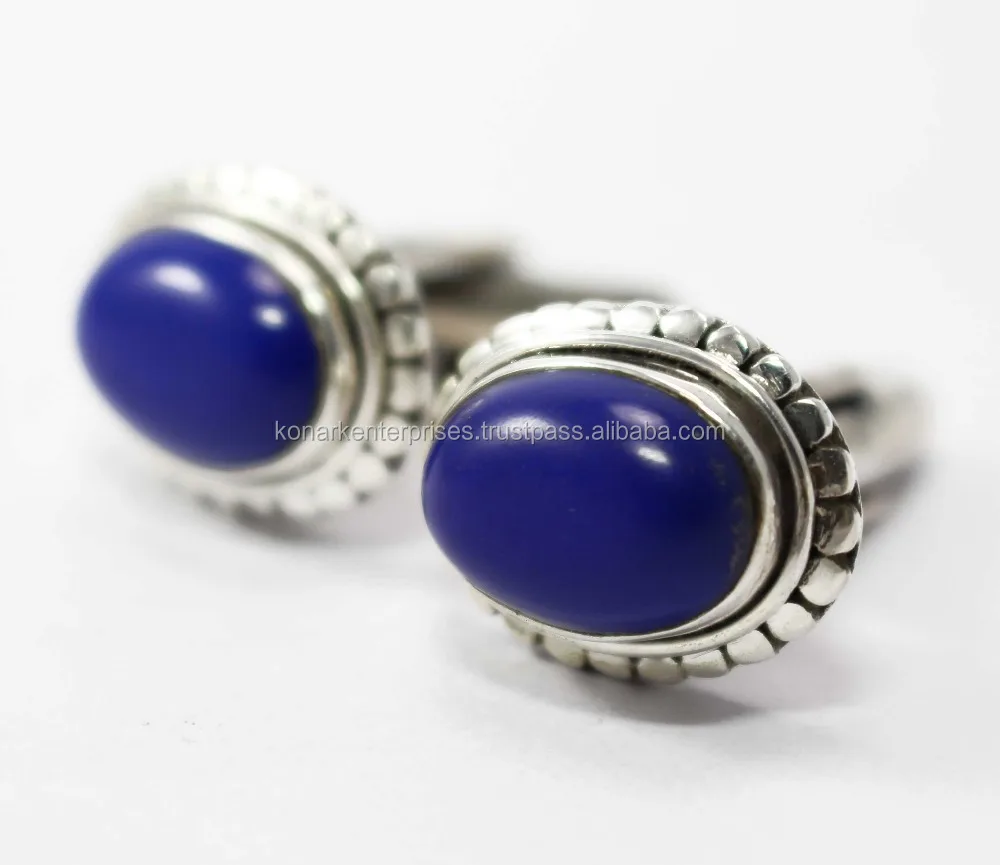 Мужские Запонки ручной работы из серебра 925 пробы с лазуритом