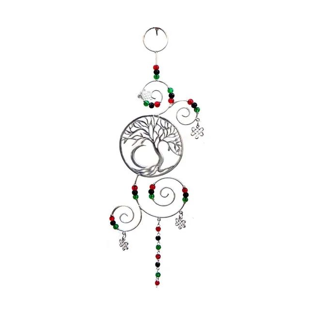 Feng Shui Wall Hanging Om Decoration Flower of Life Aluminium metal Tree Of Life Bell Spiral with pearl and beads Star Pentacle