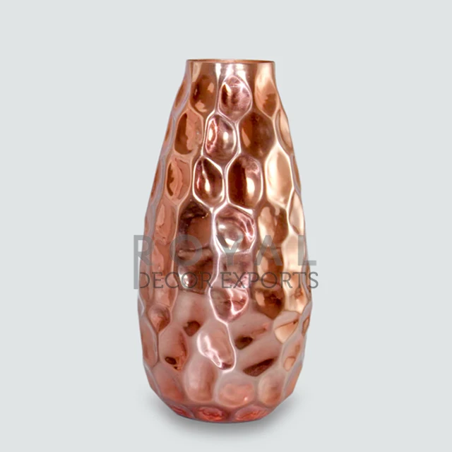 Home Decoration Vase Copper Plated Aluminum Flower Vase Copper Plating Metal Flower Vases Shiny Finishing Aluminium
