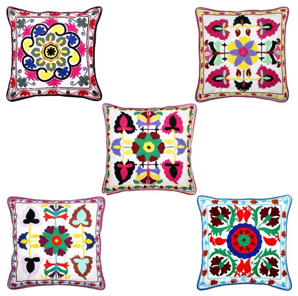 Вышитые домашние декоративные наволочки для диванных подушек индийские вышитые Suzani Квадратные 16 дюймов