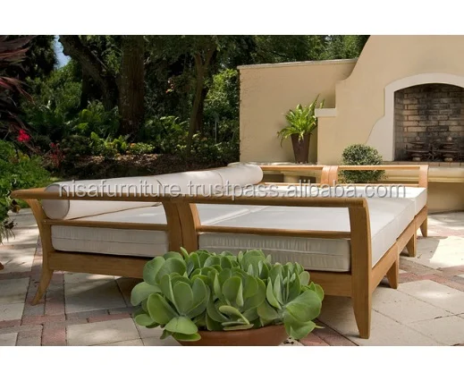 Teak wood Outdoor garden sets Daybed furniture Sofa set daybed designs deep seating thick cushion