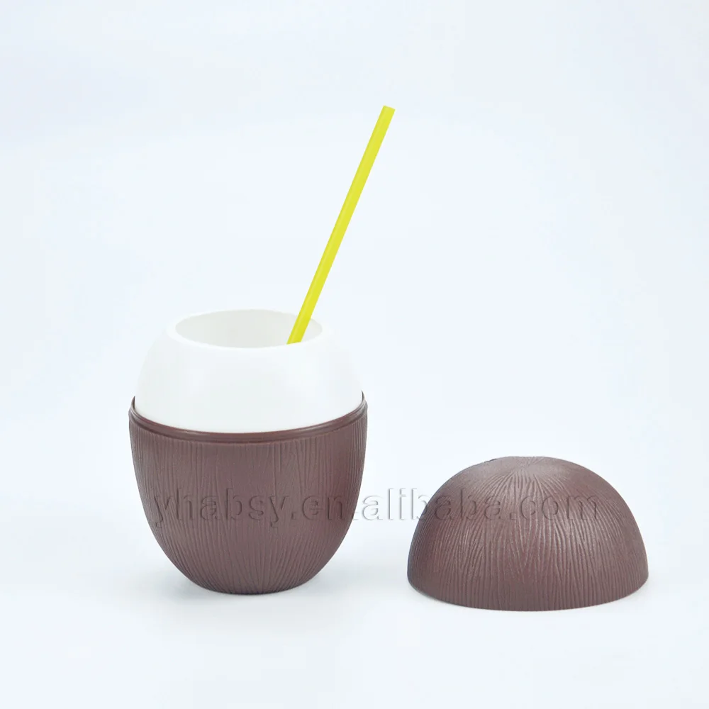 wholesale pp food grade plastic party Coconut shell shaped tiki drinking mug with straw