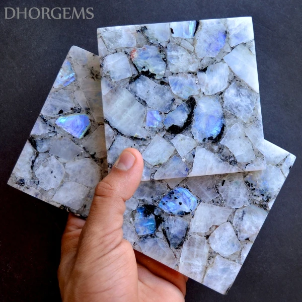 Natural rainbow moonstone coaster moonstone stand coaster gemstone coaster gemstone plate gemstone tile