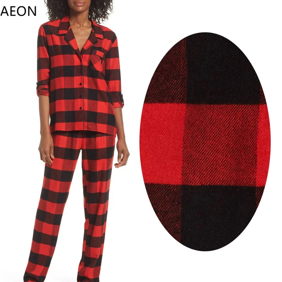 Wholesale women cotton pajamas set red plaid pants pajama bottoms plaid flannel shirts custom pj set