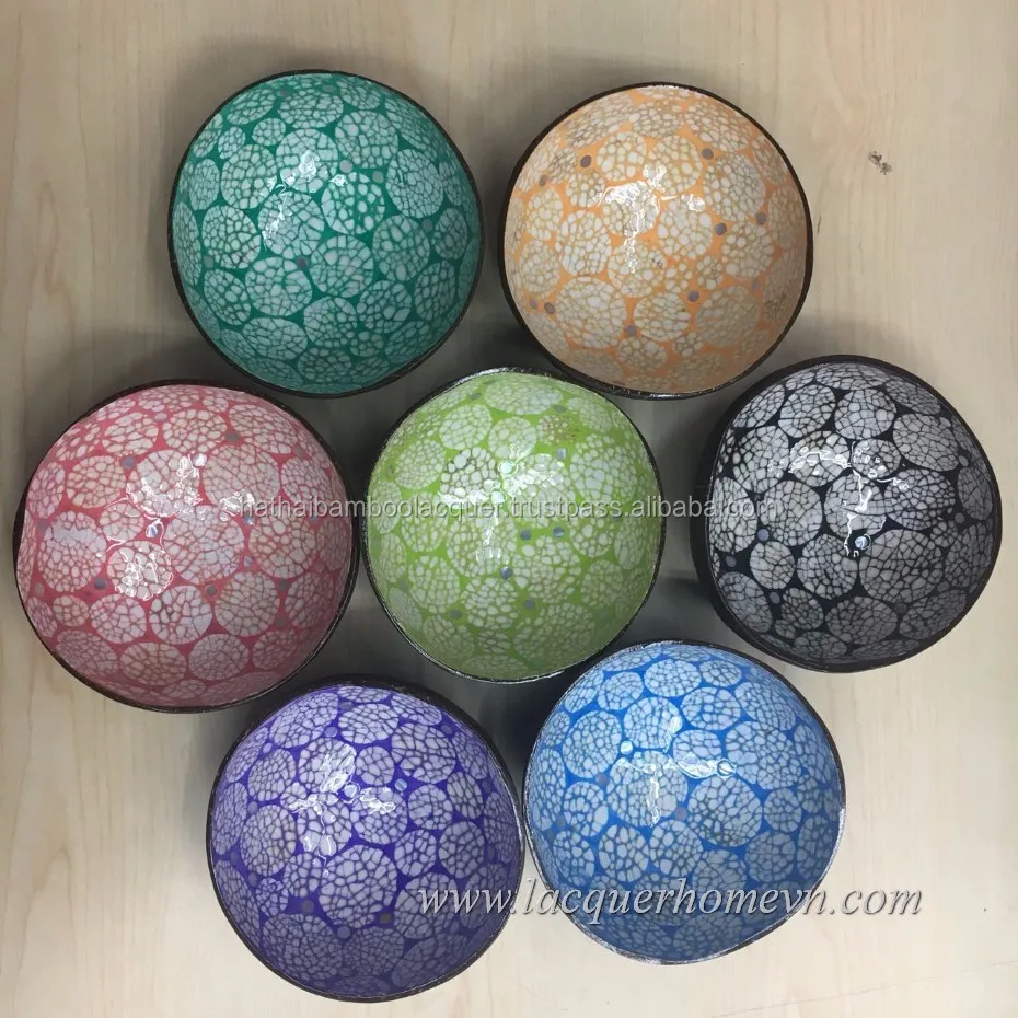 Wholesale Handmade Vietnam Coconut Bowls, Mother of pearl inlaid coconut bowls