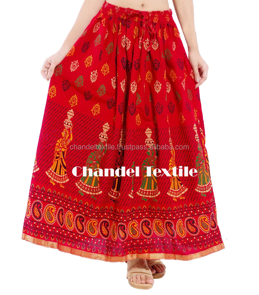Jaipuri Rajasthani Cotton multi colour Block Print Straigh long Skirt for women embroidered skirts wrap Hippy style skirts
