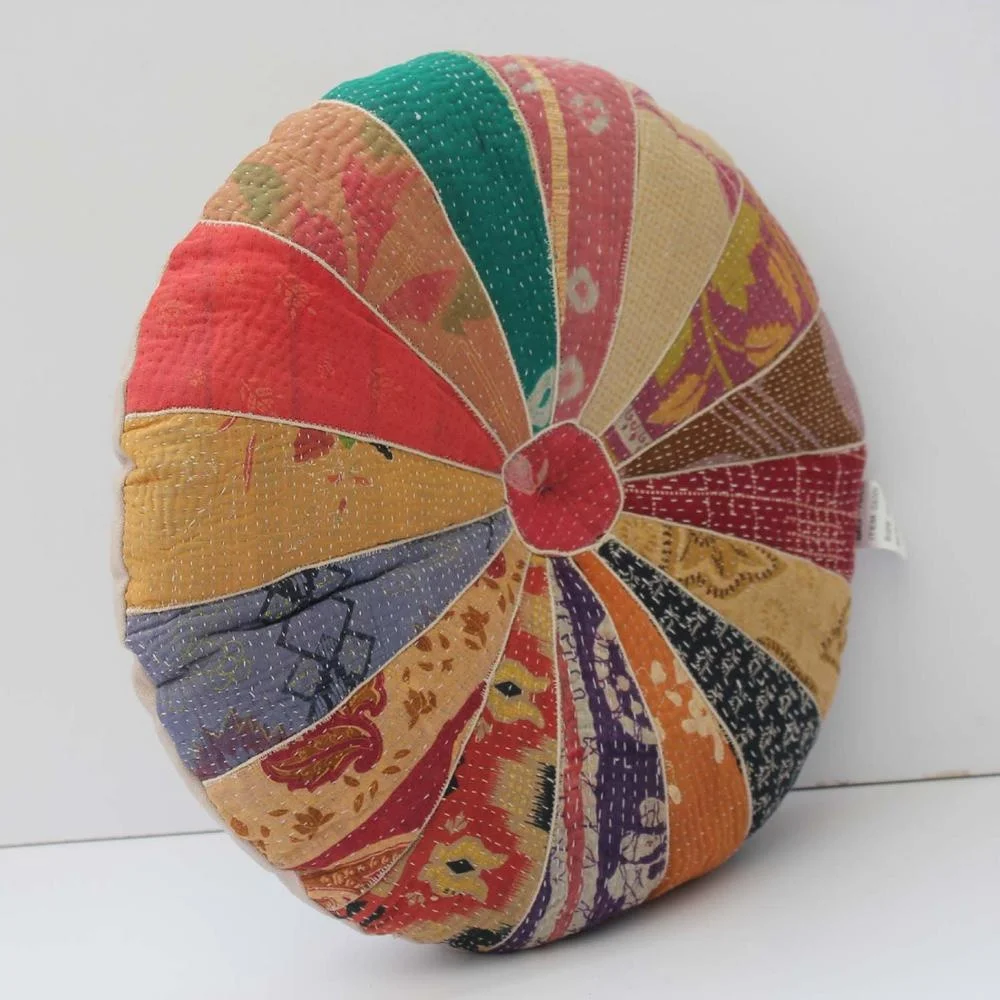 Fair Trade Round Wholesale Designer Zafu Cushion Pillow Multicolor Patchwork Floor Cushion Vintage Kantha Seat Cushion