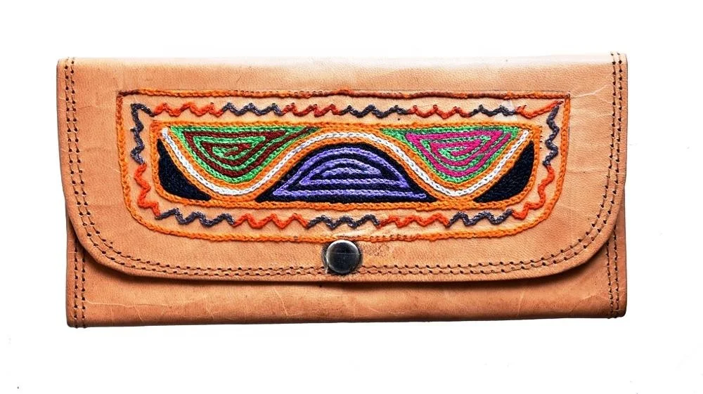 Real Leather Hand Embroidery Leather Coin Pouch Genuine Leather Purse Women Short Zipper Anti-theft Bohemian IN;27243 Wt-gata