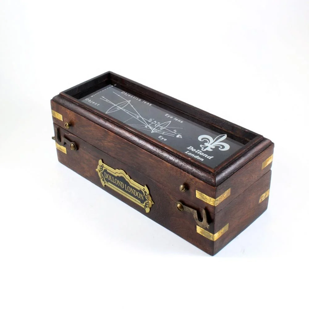 Dollond London Antique Vintage Finish Brass 18 Inch telescope in Wooden Square Box with Leather Grip