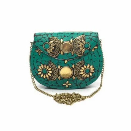 Hot sale mobile holder assorted designs & colors mosaic stone metal clutch box bag
