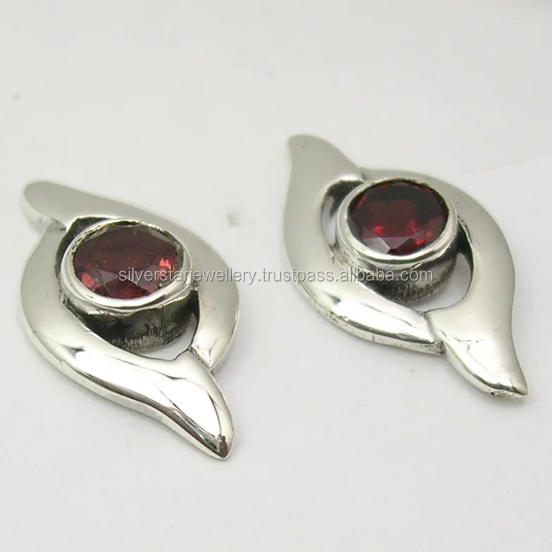 
Wholesale jewelry India 925 solid sterling silver cut round red garnet stud earrings jaipur bijoux 