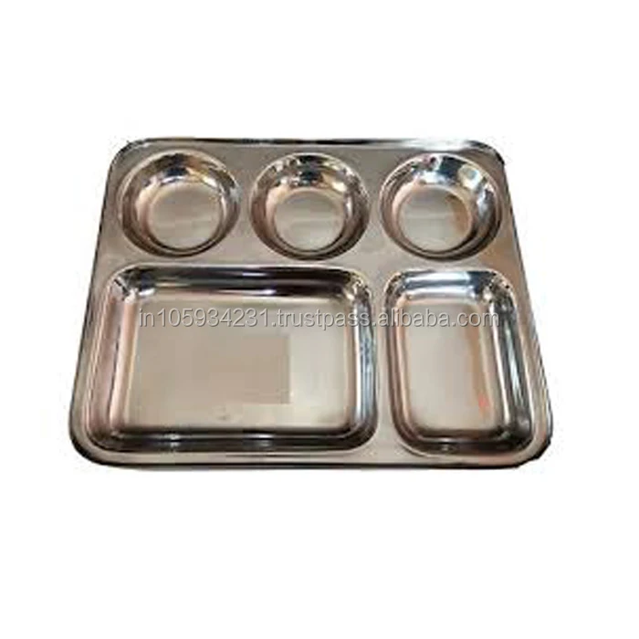 Stainless steel partition thali with shiny finish