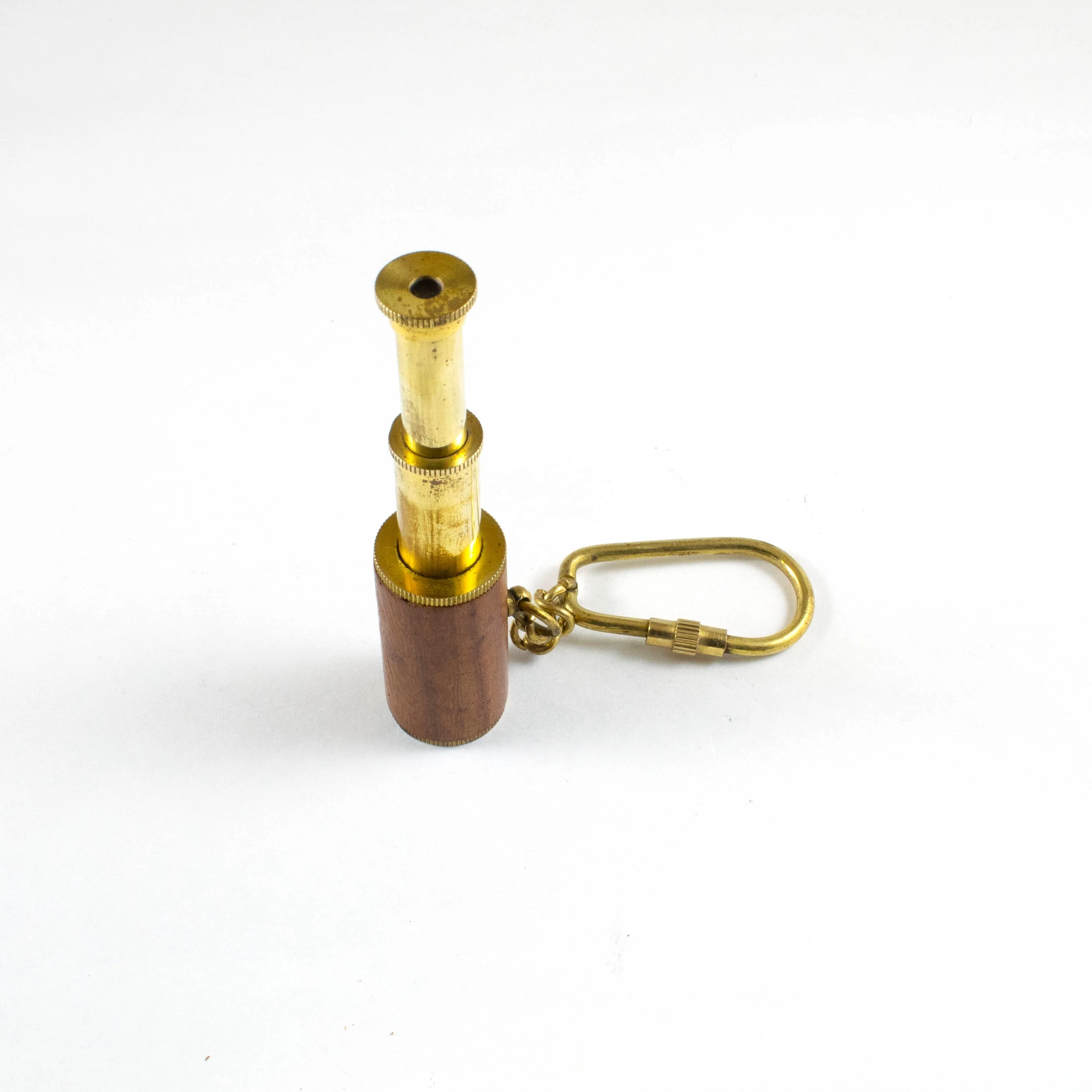 Brass Wooden  Nautical Double Fold Grip Telescope Spyglass Key chain ring with Loop gift idea
