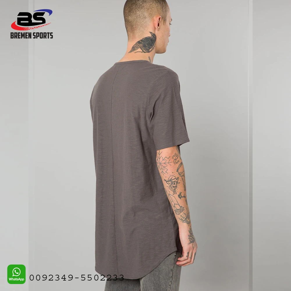 High Quality Bulk Wholesale Plain 100% Cotton Curved Hem Blank Round Neck Long Tail White T- shirt in cheap price