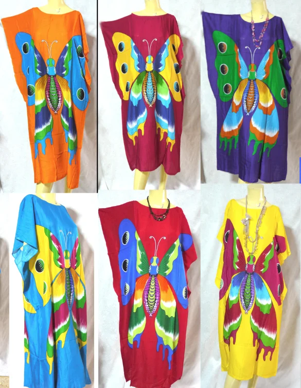 
vintage retro thai style HIPPIE BOHO HAWAII BLOCK TIE DYE caftan butterfly dress PLUS 