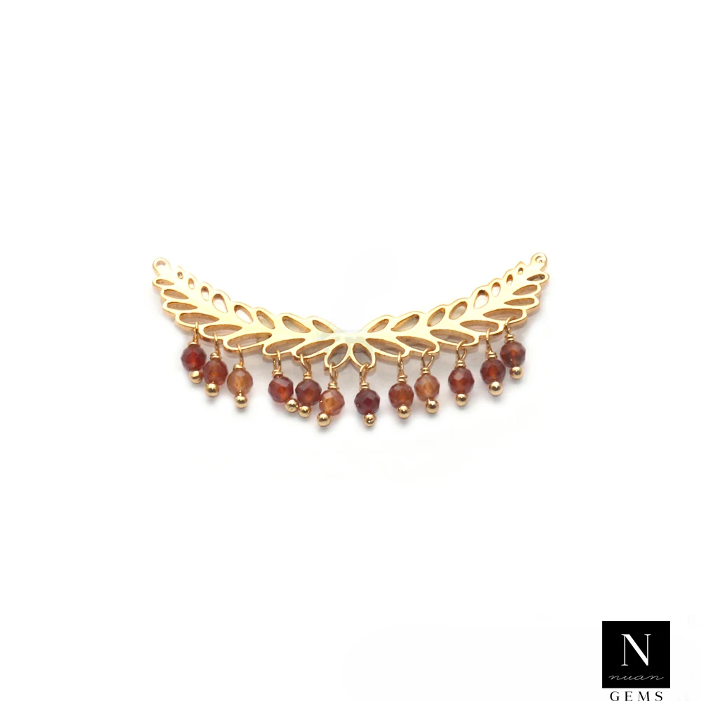 Gold Plated Carnelian Beads Leaf Charm Connector Necklace Pendants Jewelry