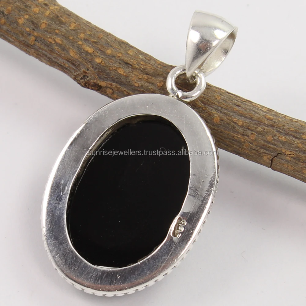 High Class Pure 925 Solid Sterling Silver Ethnic Natural BLACK ONYX Oval Gemstone Pendant Gift Jewellery For Women