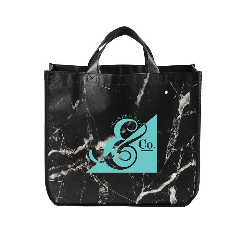 
Trendy Laminated Non Woven Tote Black Marble Shopping Bag 