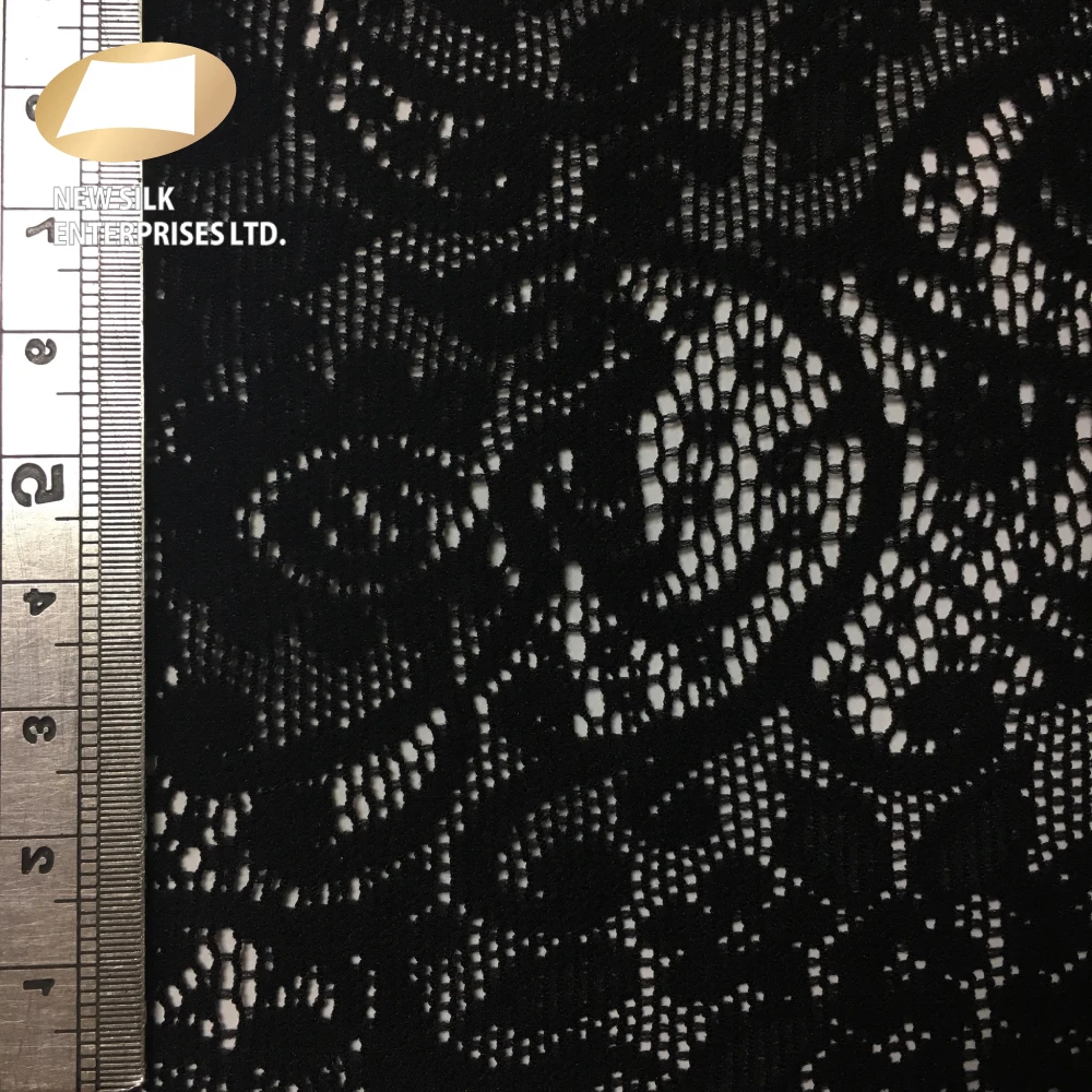 Black nylon jacquard mesh floral lace jersey knit fabric for dress