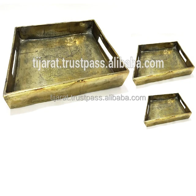 Mango Wood Luxury Tabletop Decorative Round Shape Food Serving Display Tray with Metal Handles Custom Logo