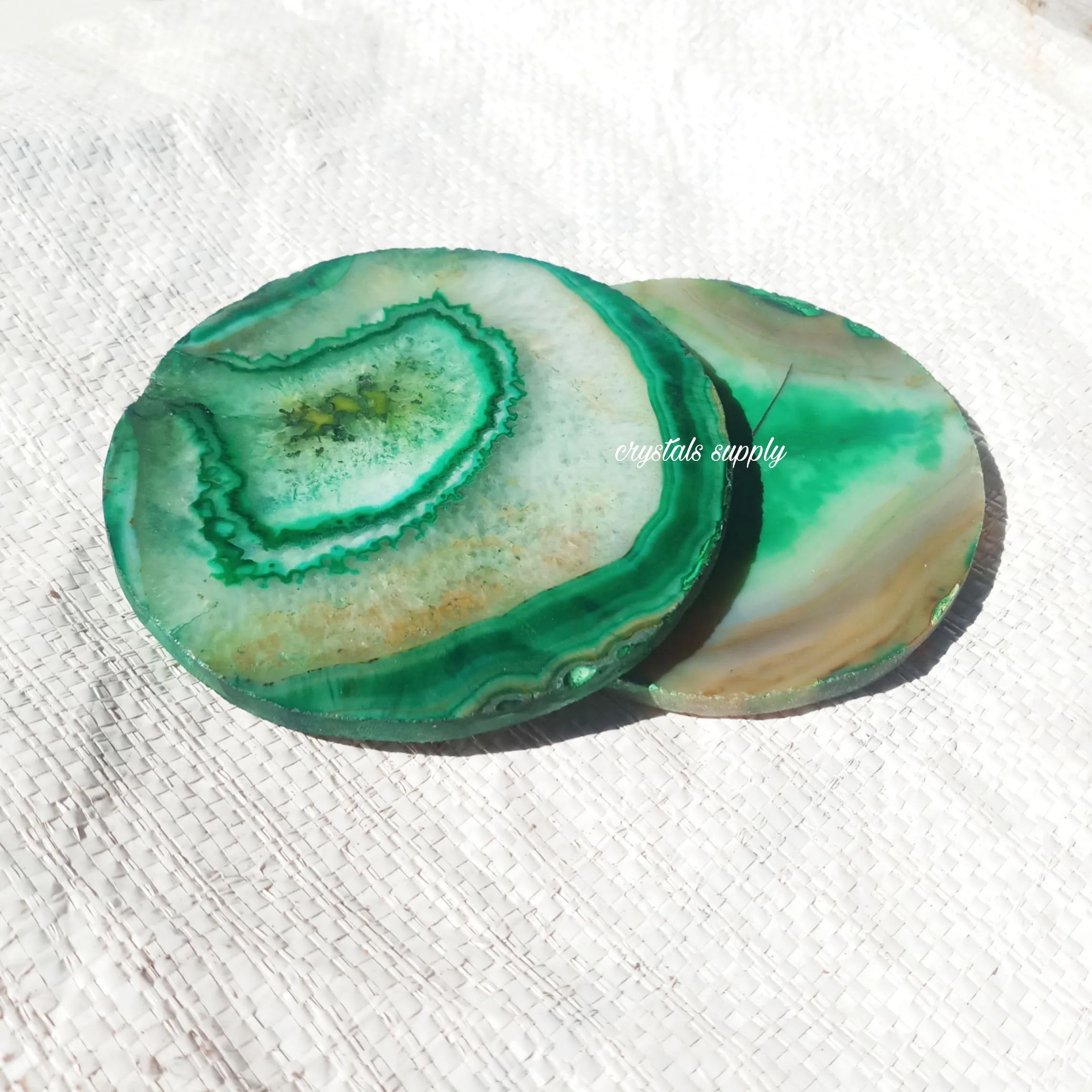 Green Agate Coasters With Silver Trim Coasters : Wholesale Agate Coasters With Silver Edged