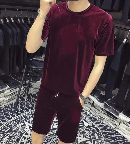 OEM Custom Top Quality men velvet shirt&short/Wholesale short sleeves warm winters velvet tracksuit men
