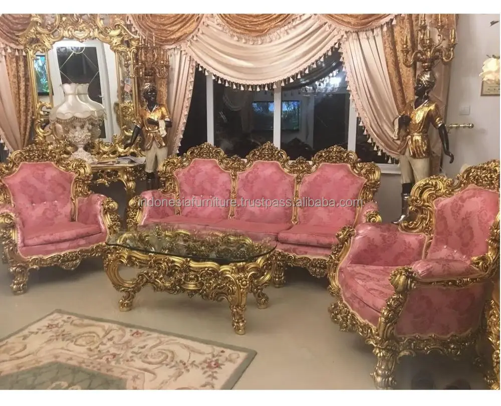 (В наличии) набор диванов в барочном стиле золотистого/розового цвета/