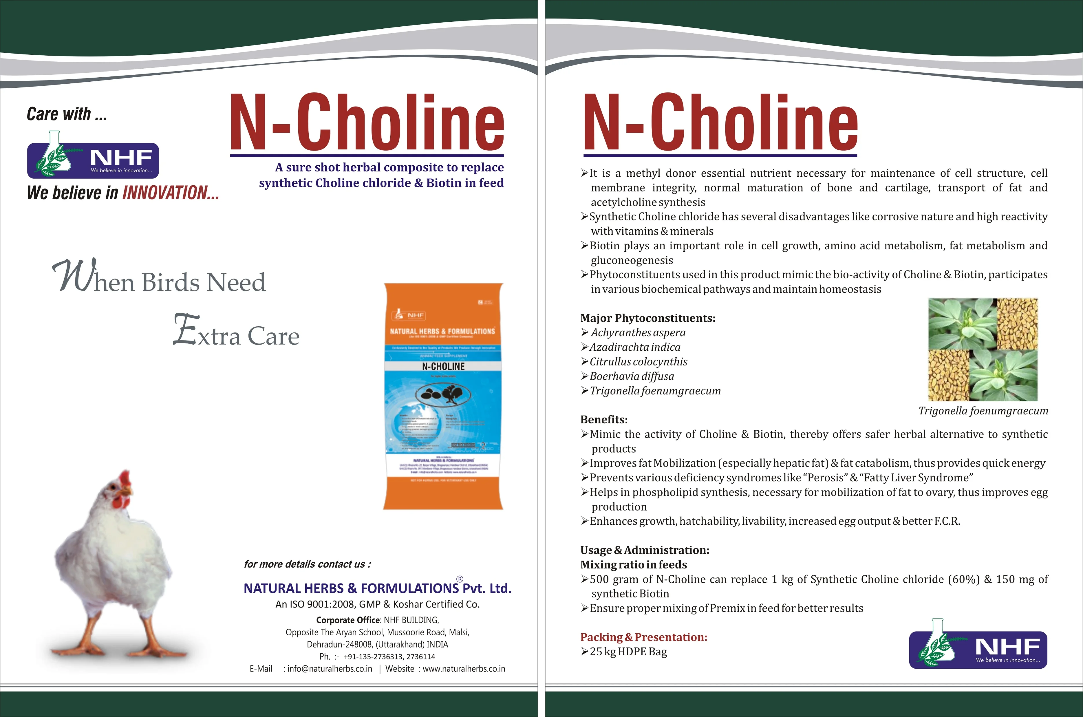 Feed supplement for treating fatty liver disease and replacing choline chloride in feed- N-Choline