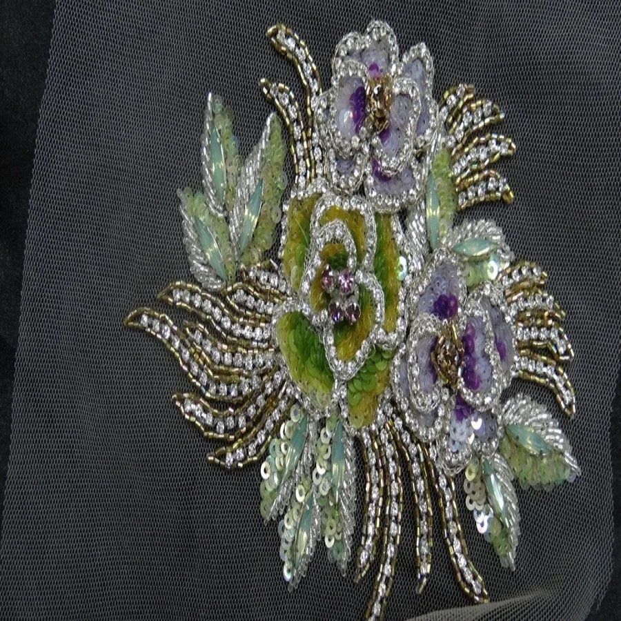 Fancy Sequin Crystal Rhinestone Wedding Applique