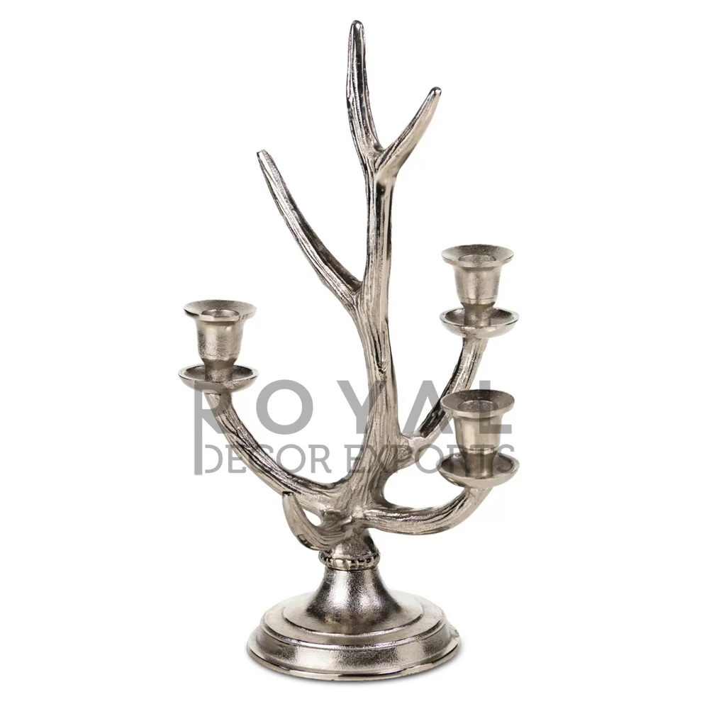 Decorative Pillars For Weddings Aluminium Deer Antler Candle Holder Silver Candle Pillar Home Interior Modern Table Decor